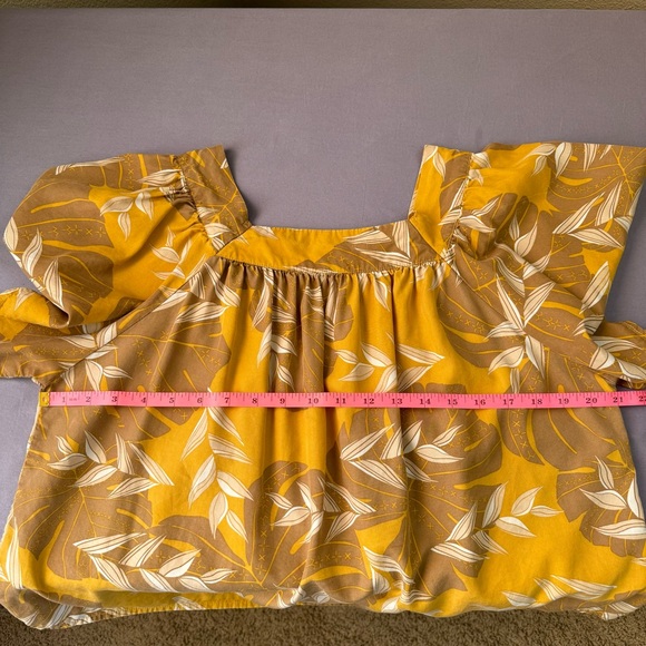 Tanoa top women 14 tropical pattern short sleeve flowy cropped top yellow - Picture 9 of 9